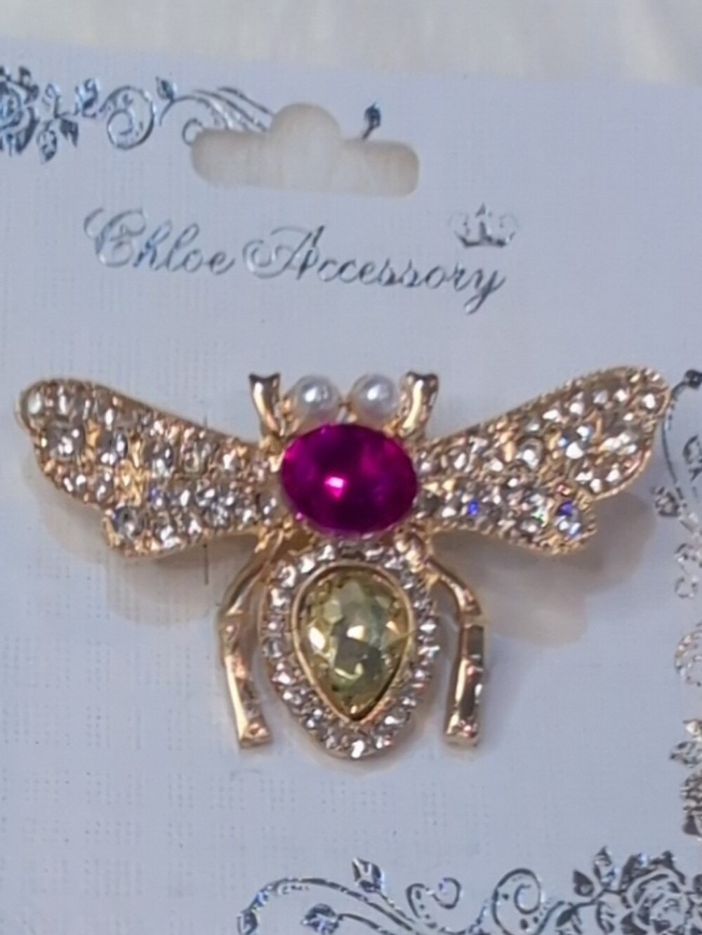 Gold Bee Brooch with Pink Gemstone